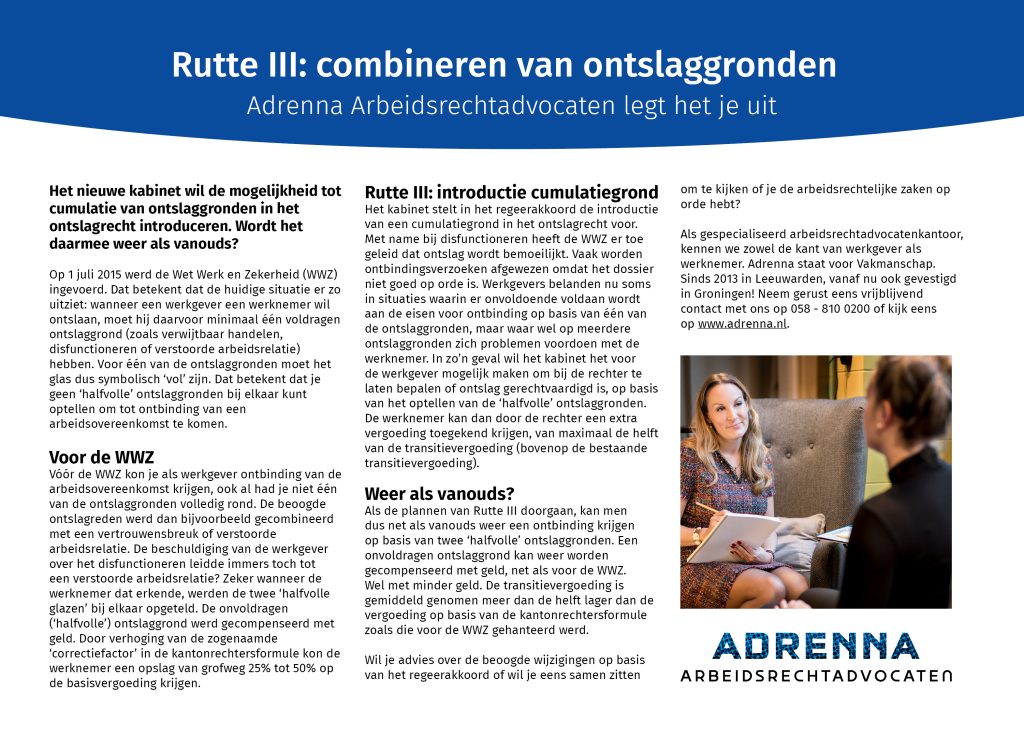 Rutte III: combineren van ontslaggronden